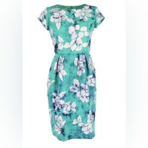 Oscar de la Renta Floral Pencil Skirt Dress in Teal Cotton